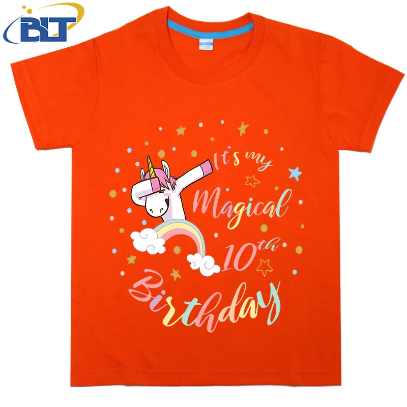 T-shirt per bambini stampata con unicorno magico da 10thBirthday, top casual a maniche corte in cotone estivo, adatto sia per ragazzi che per ragazze