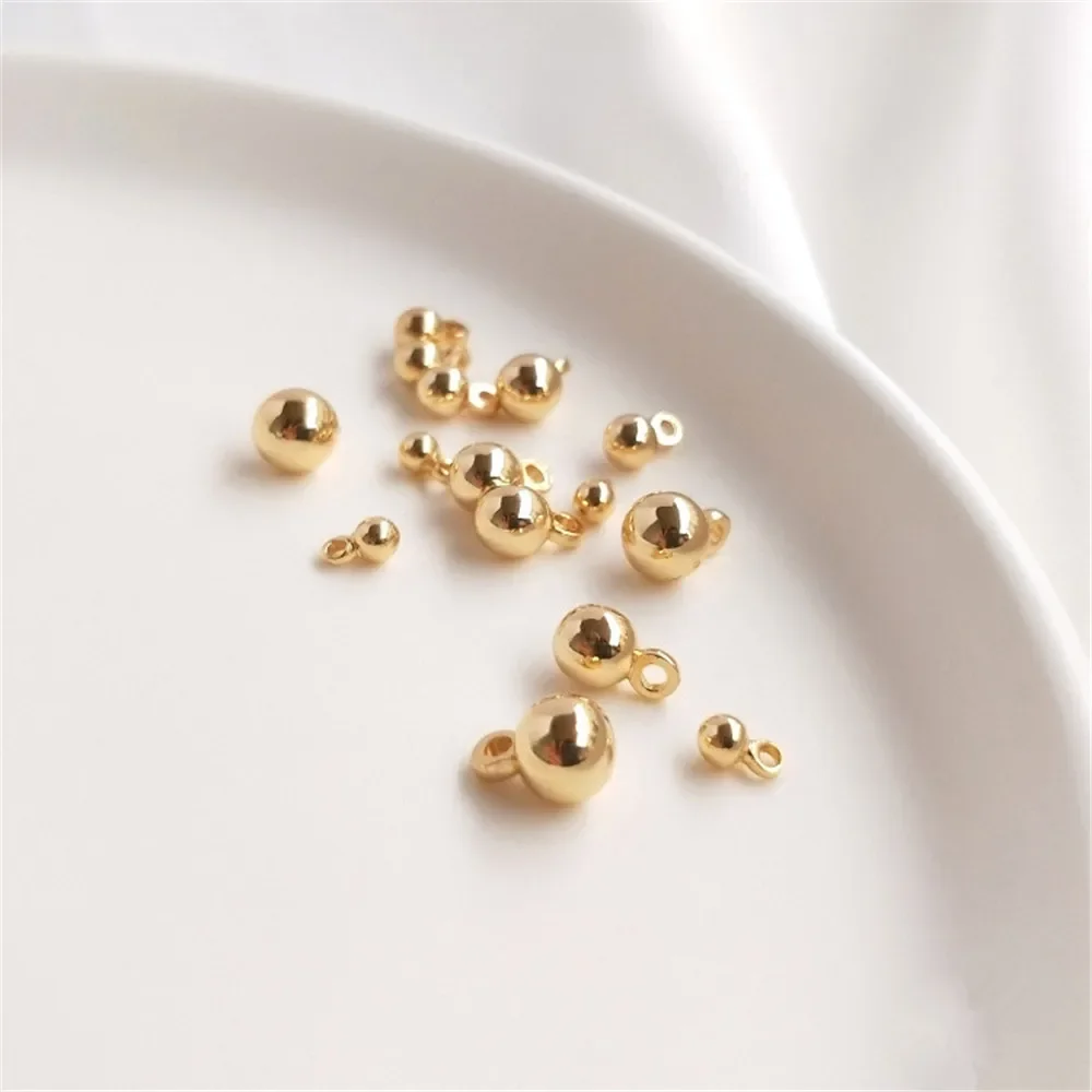 14K Gold Plated Solid hanging bead round bead DIY bracelet anklet jewelry pendant ball hanging bead accessories material