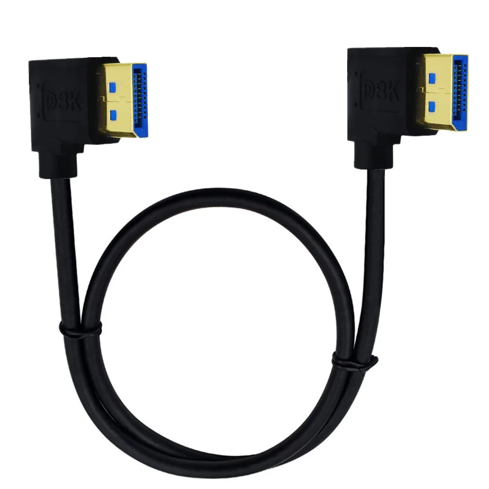 DisplayPort DP 1.4 Cable Dual 90 Degree Angled 8K@60Hz 4K@144Hz HDR High Speed 32.4Gbps Display Port Male to Male Extension Cord