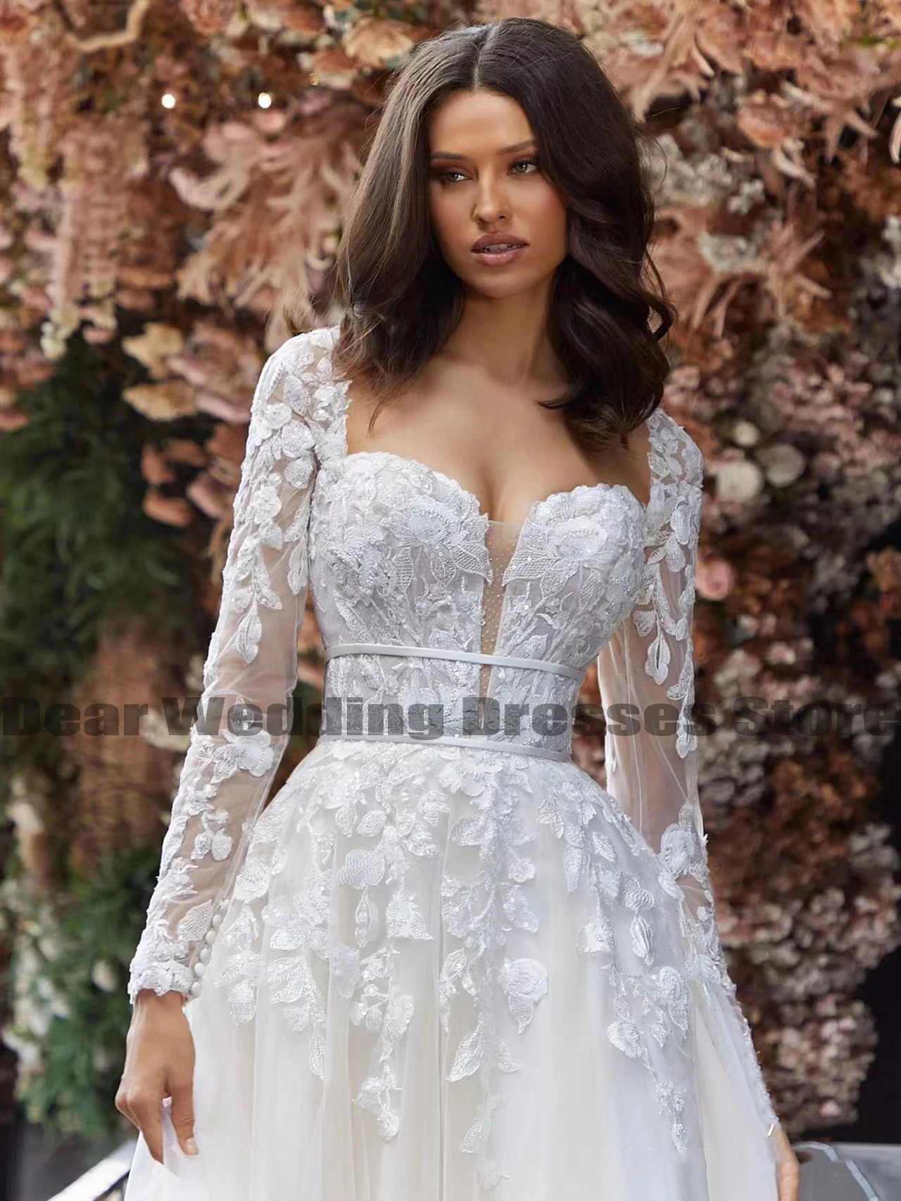 Luxus frauen Hochzeit Kleider Spitze Aufkleber Langarm Square Neck Wunderschöne Prinzessin Brautkleider A-Line Plus Größe Individuell Gestaltet