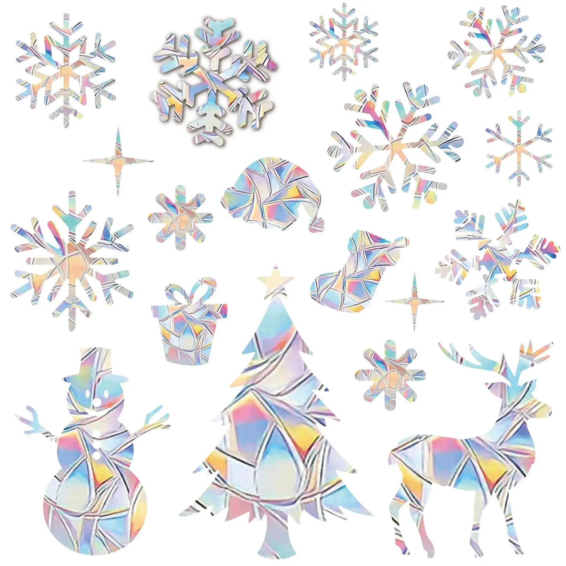 Christmas Window Stickers Static Cling Colorful Elk Tree Design Glue Free Removable Window Decoration for Holiday Home Party