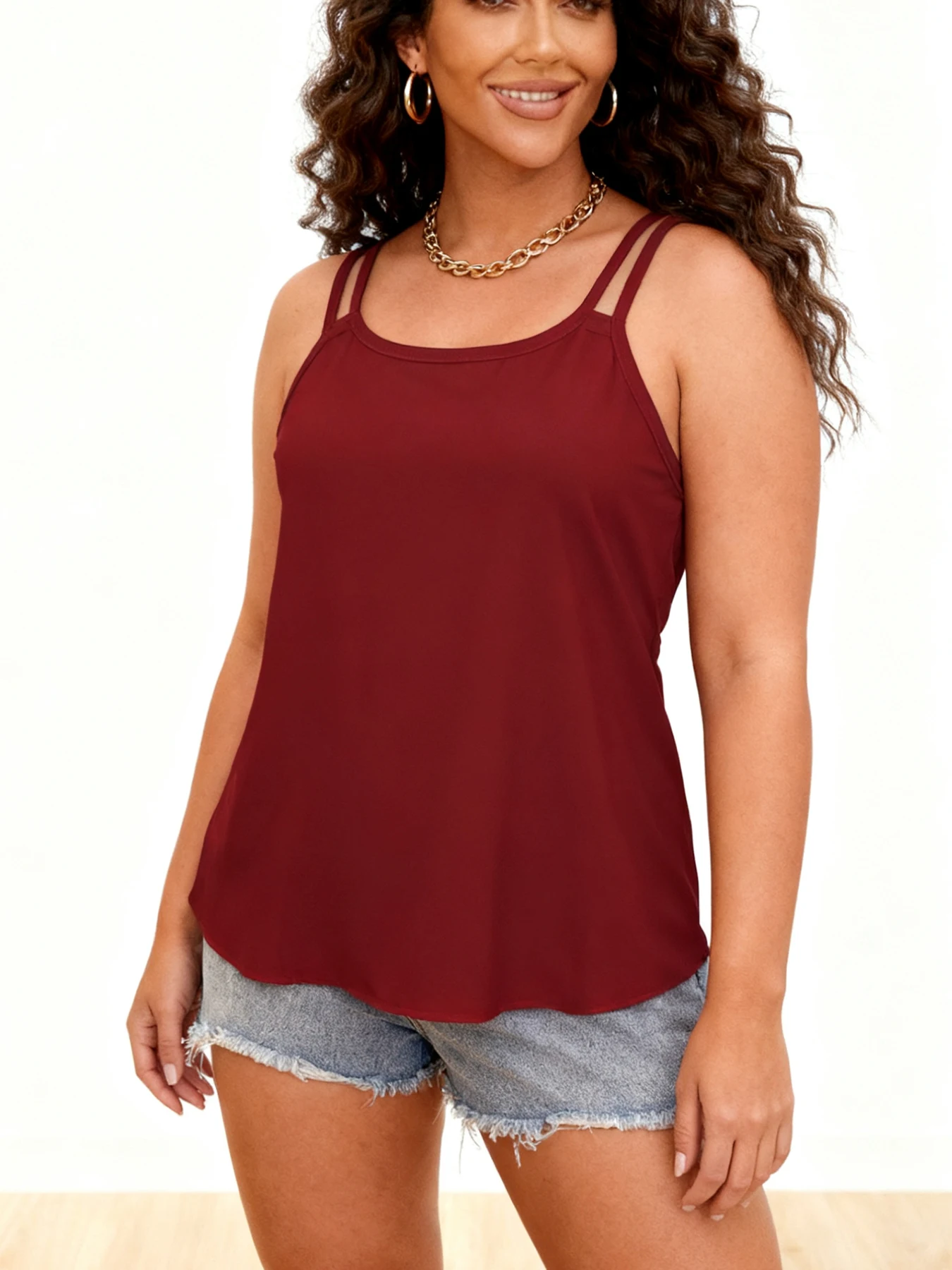 Suspender Tank Top - Uniform Solid Twin Thin Shoulder Straps