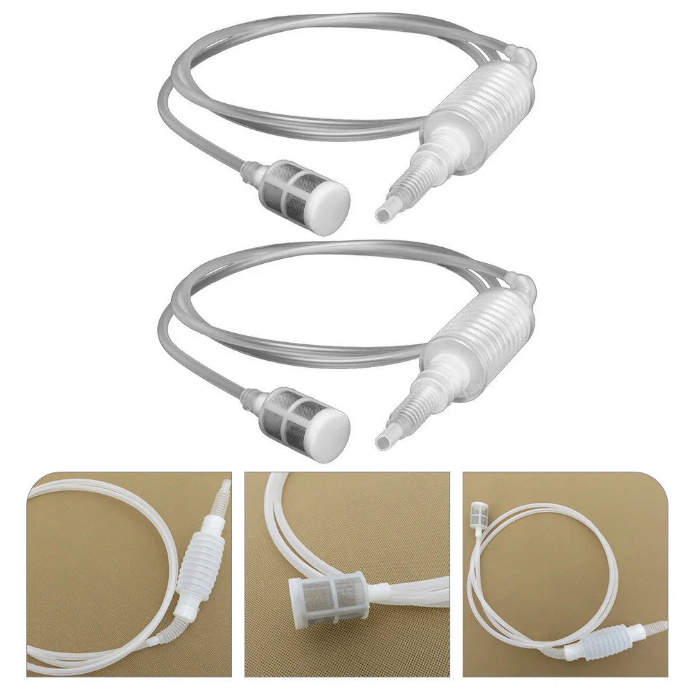 2 Pcs Siphon Oil Extractor Water Hose Pump Fuel Transfer for Manual Pp Plastic with Filter