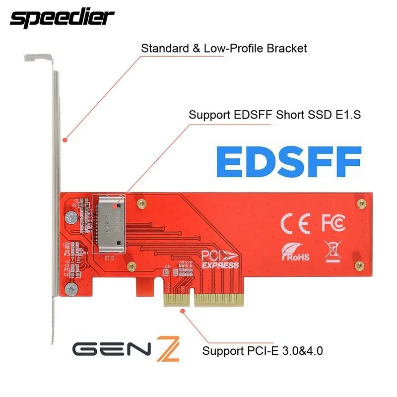 

PCI-E4.0 4X Host Adapter To NVMe Ruler 1U GEN-Z EDSFF Short SSD E1.S Carrier Adapter