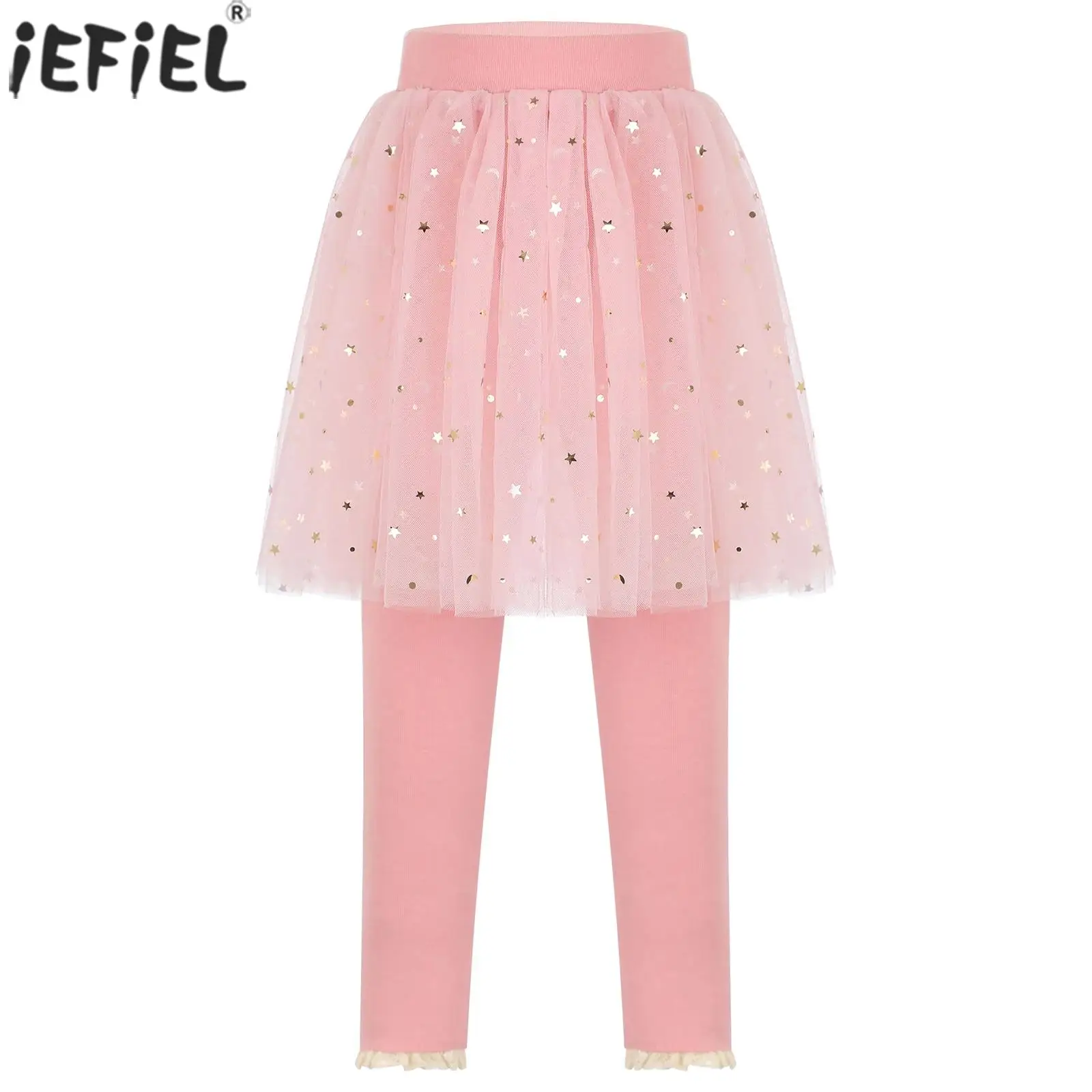 Children Toddler Girls Tutu Skirt Legging High Waist Shiny Sequins Lace Tulle Skirted Pants Birthday Party Ballet Dance Costume