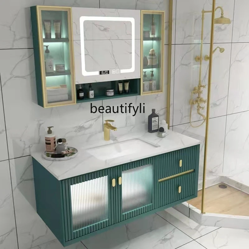 High-End Bathroom Cabinet Combination Solid Wood Oak Sink Washstand Washbasin Cabinet Combination Bathroom Cabinet