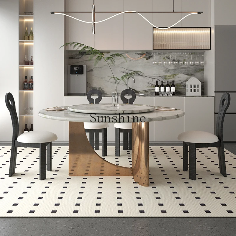 

Французский круглый мраморный обеденный стол, светильник, роскошный высококачественный поворотный стол из нержавеющей стали с поясом для ног