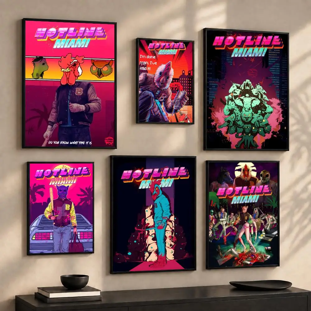 Retro Action Game H-Hotline M-Miami Painting Calligraphy Canvas Poster Wall Art Prints for Living Room Bedroom Home Decor Gift