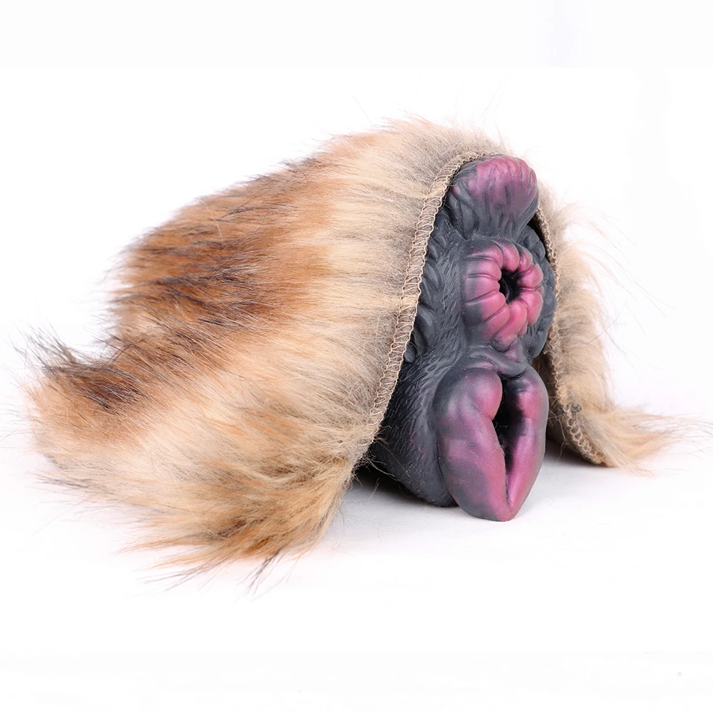 GEEBA Dual Channel Fantasy Furry Masturbation Sleeve For Men Pocket Pussy Silicone Male Masturbator In Fur Adult Sex Toys Supply