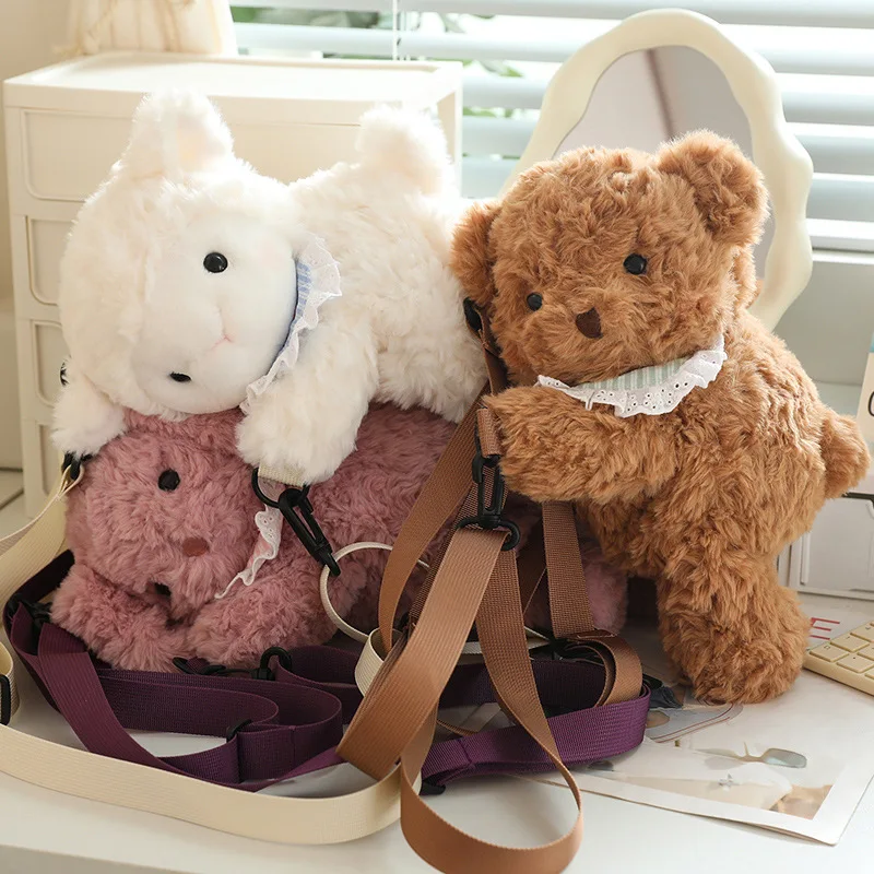 New Cute Plush Brown Bear Backpack Soft Animal Knapsack High Quality Lolita Furry Shoulder Bag Fashion Girl Birthday Gift