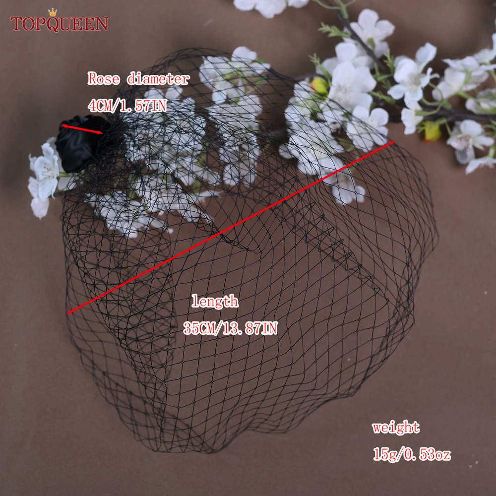 TOPQUEEN VA02B 100% Handmade Birdcage Veil Blusher Veil White Ribbon Flower Headband Veil for Bridal Hair Accessories Face Veil image 6