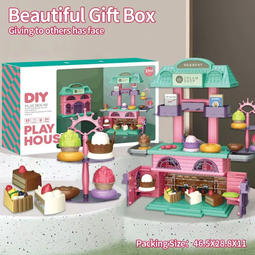 

2in1 Simulation Dessert Cooking Villa Pet Beauty House Set Dog Animael DIY Dollhouse Kitchen Food Decor Model Children's Toys