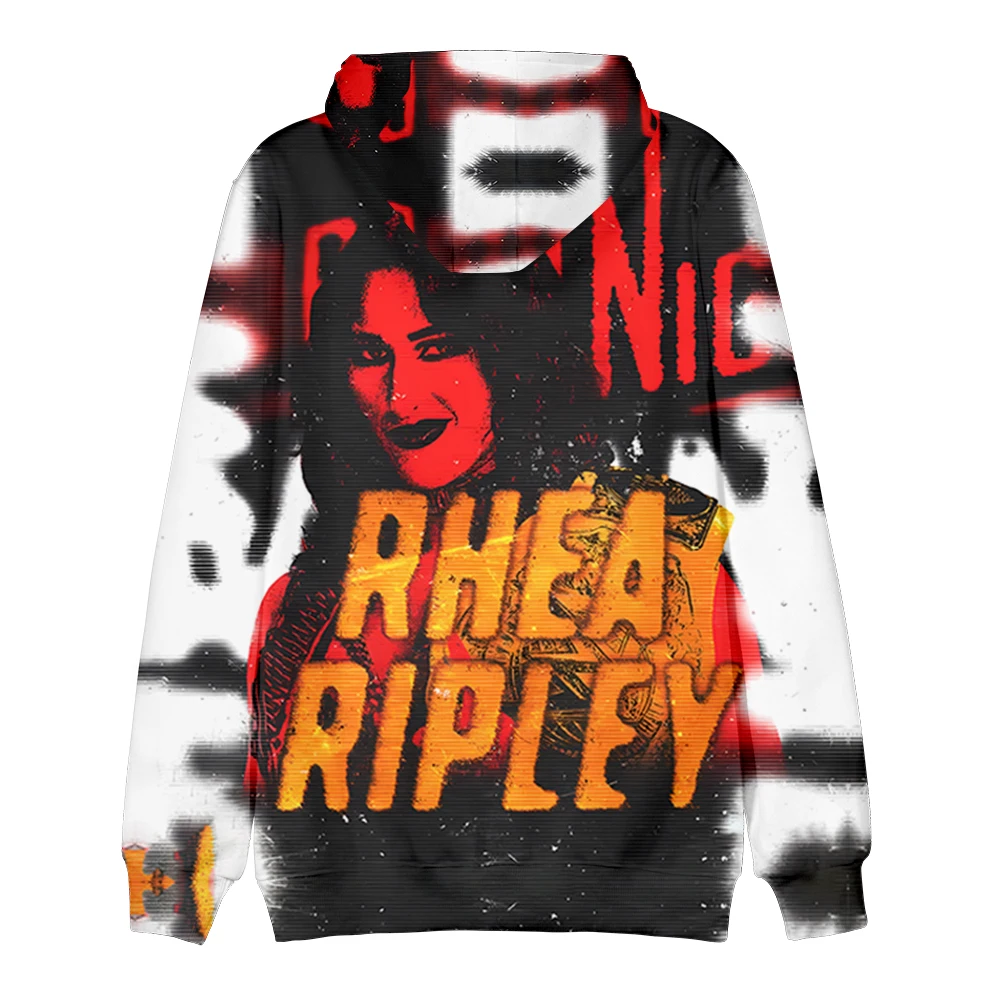 بلوفرات Rhea Ripley Merch بغطاء للرأس للنساء والرجال موضة غير رسمية على طراز الهيب هوب بلوزات جديدة بأكمام طويلة