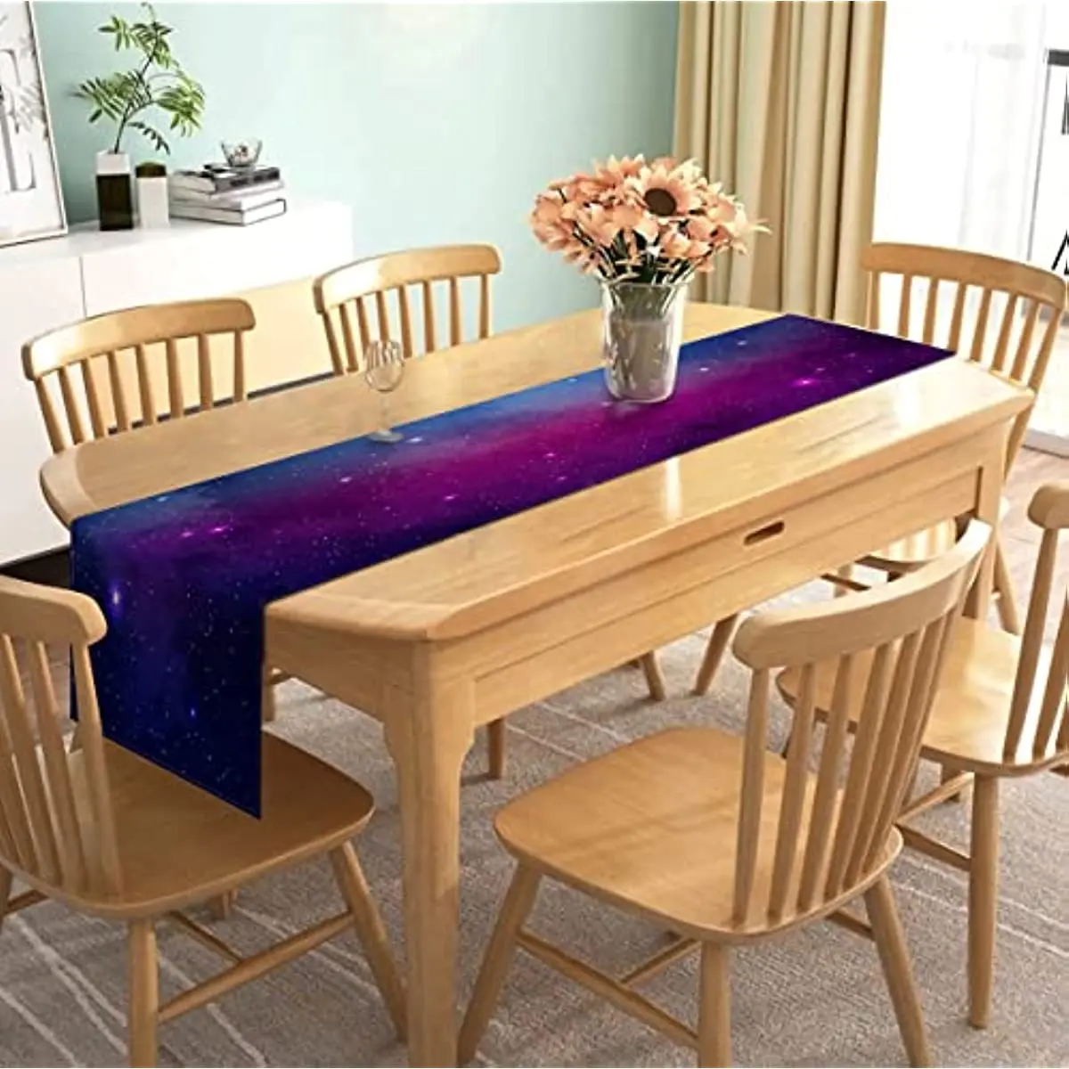 Linen Galaxy Table Runner for Kid Birthday Party Decorations Star Outer Space Starry Night Supply Dining Room Kitchen Home Decor