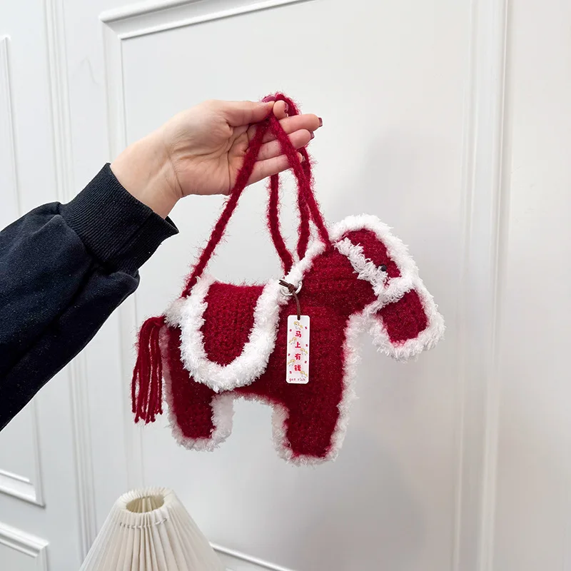 

2026 new handmade crochet bag, internet famous personalized crossbody bag, niche cute woolen pony bag