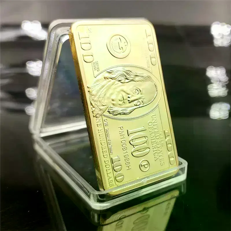 USA 100 Dollar Bullion 24k Gold Bar American Metal Coin Golden Bars USD with gif