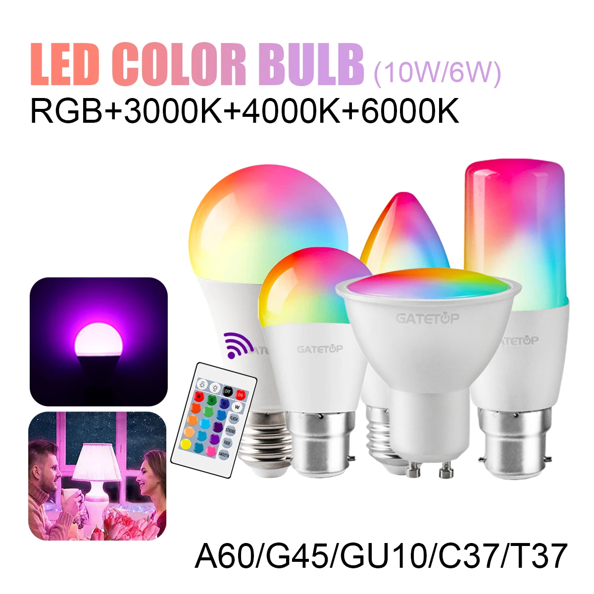 Smart Spotlight Bulb RGBW Infrared Remote Control LED Bulbs GU10 6W 10W Color Light Dimming Suitable for Family Holiday Parties