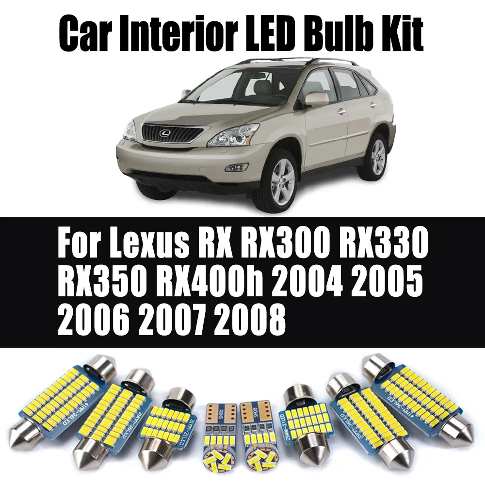 

20 шт. для Lexus RX RX300 RX330 RX350 RX400h 2004-2008 светодиодный внутренний светильник для номерного знака, карта, потолочный багажник, зеркало, комплект ламп