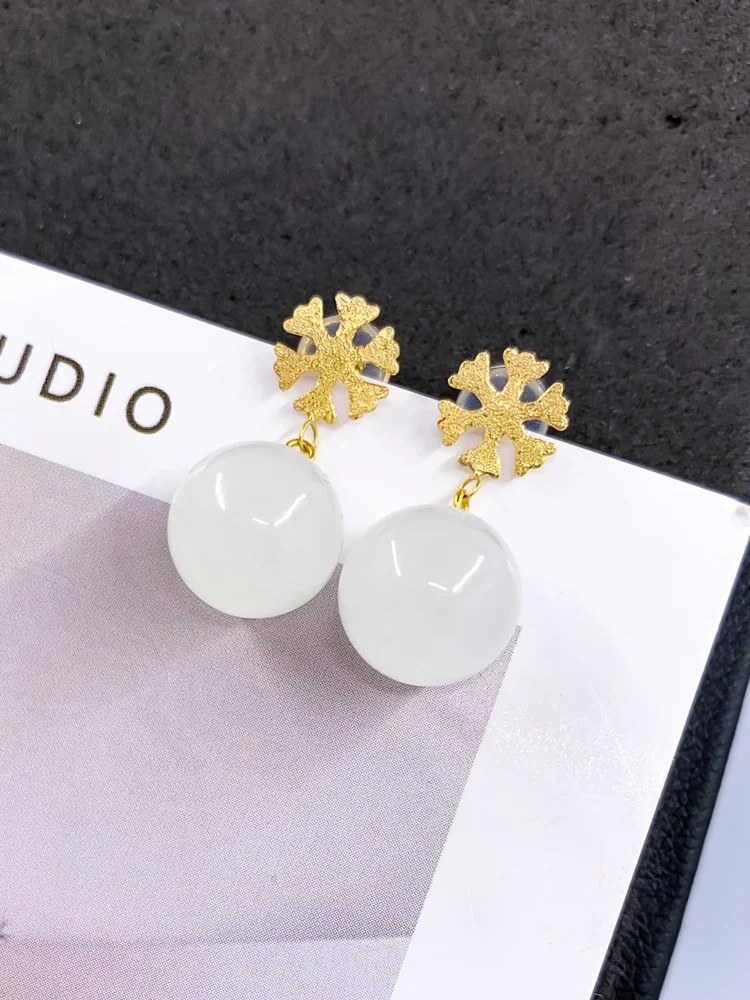 SHILOVEM 18k rose gold Natural White Jasper earring  classic fine Jewelry women wedding women  wholesale yze0808997hby