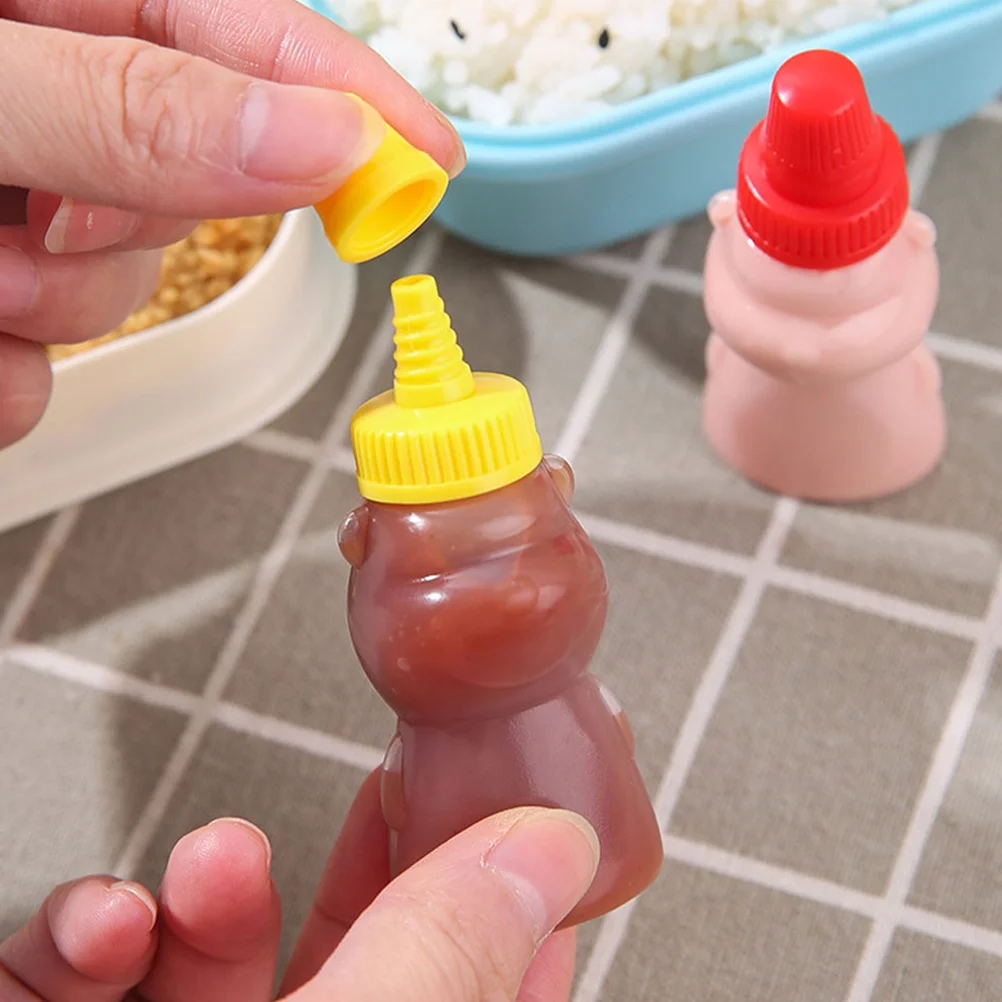 12 Pcs Mini Bear Sauce Bottles Soy Vinegar Honey Containers Travel Sprayer Red Yellow Caps Cute Kitchen Dining