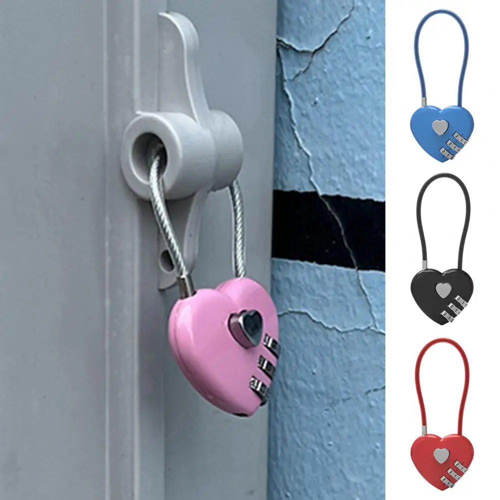 

Combination Lock 3 Digit Padlock Heart Shape Compact Design Portable Multipurpose Resettable Outdoor Waterproof Padlock
