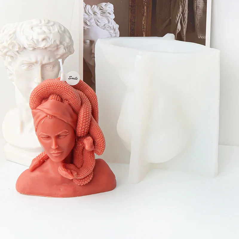 3D Medusa Queen Portrait Candle Silicone Mold Handmade Bust Woman Statue Scented Candle Plaster Soy Wax Making Mould Home Decor