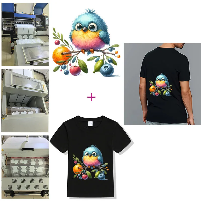 Cartoon Fun big eye Bird T-shirt Ironing Iron on transfer for dtf transfers ready to press Children's clothing Clothes clothing