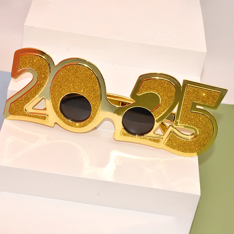 2025 จํานวนแว่นตา Happy New Year แว่นตาเพชร Glitter แว่นตาคอสเพลย์ Prop Xmas Party ตกแต่งแว่นตาตลก