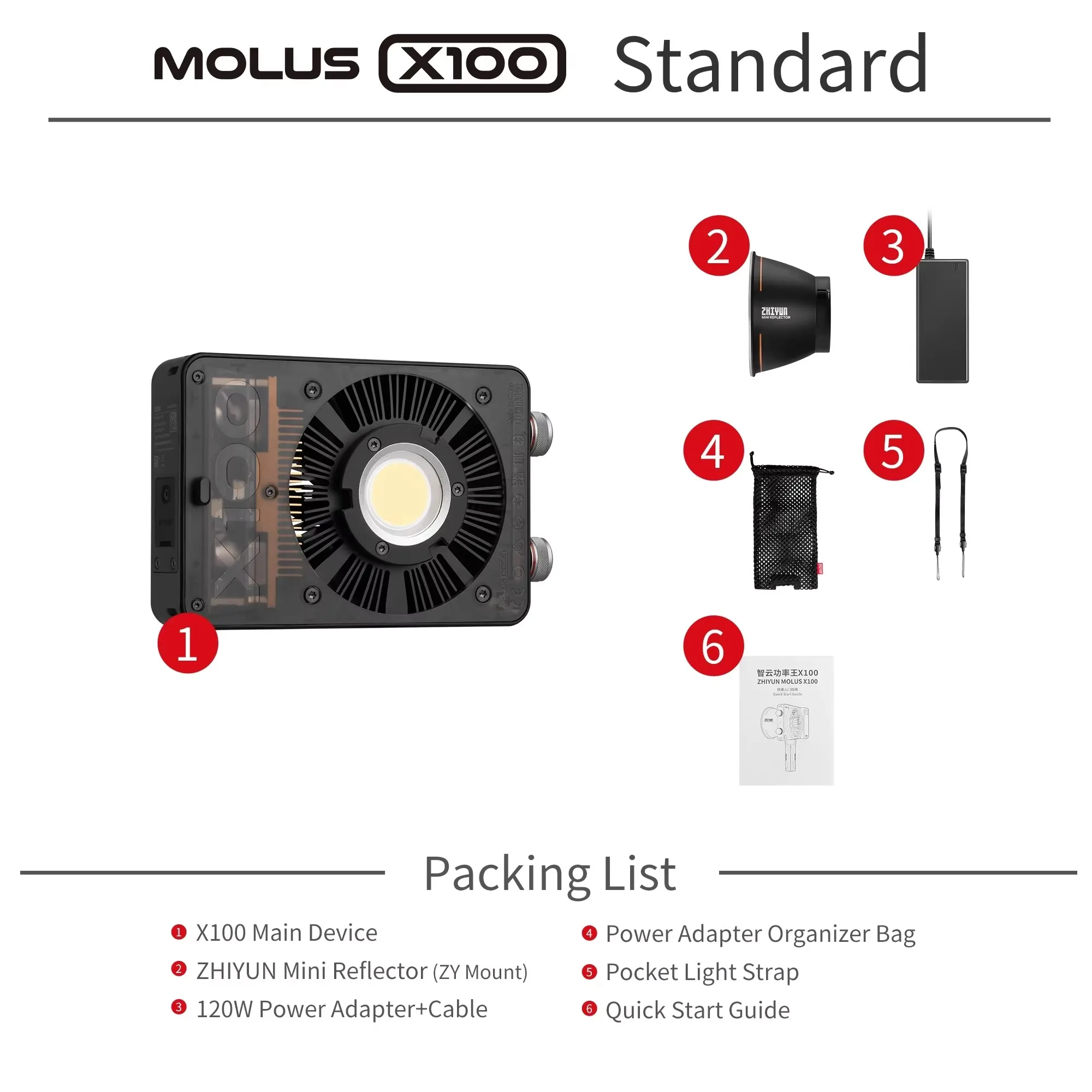 ZHIYUN MOLUS X100 Photography Lighting LED Video Light Fill Light for Photos Studio Video for Youtube Outdoor Shooting Light