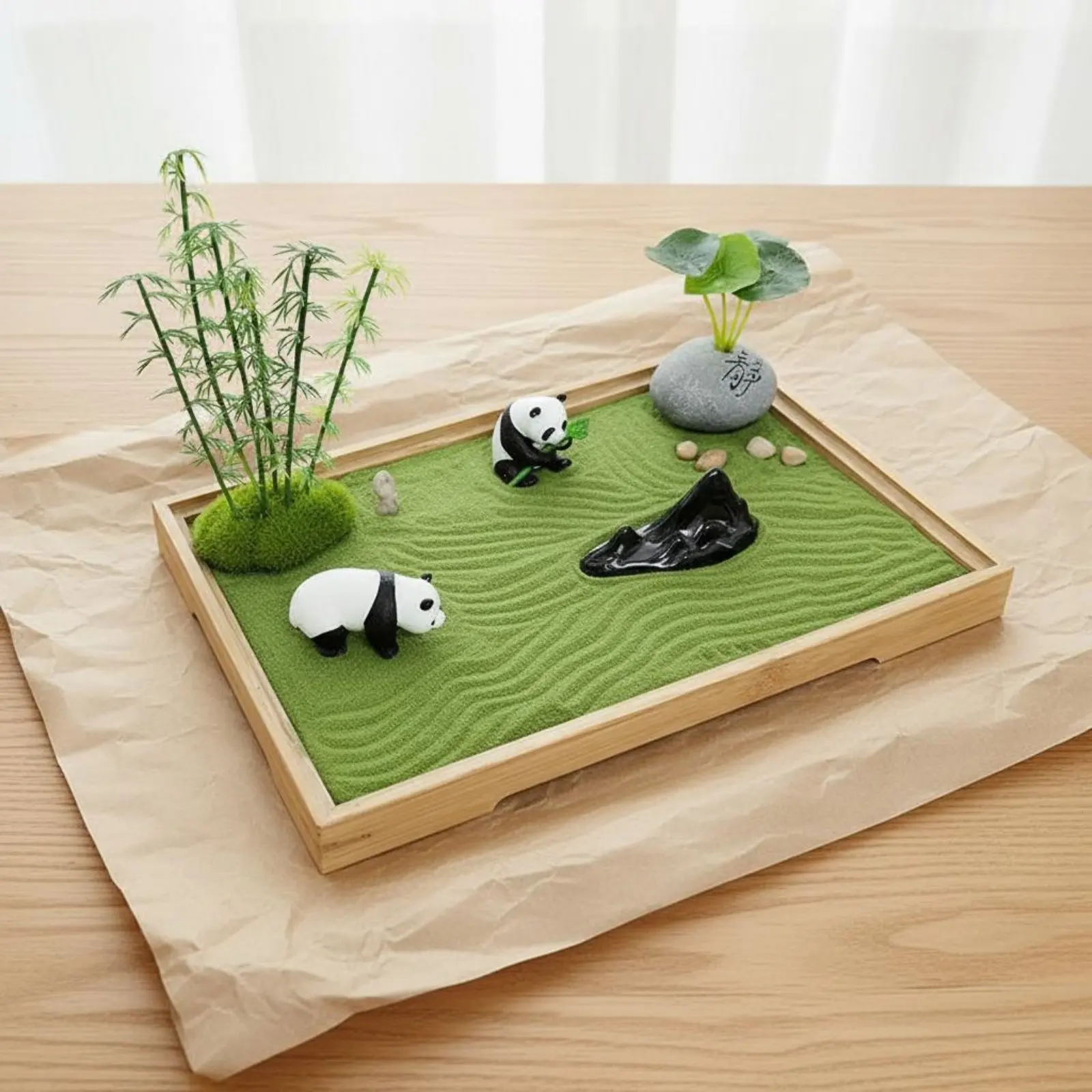 

Panda Sand Tray Decor Compact Rabbit Creature Sand Table Desktop Zen Garden Decorative Accessories Meditation Tray Garden