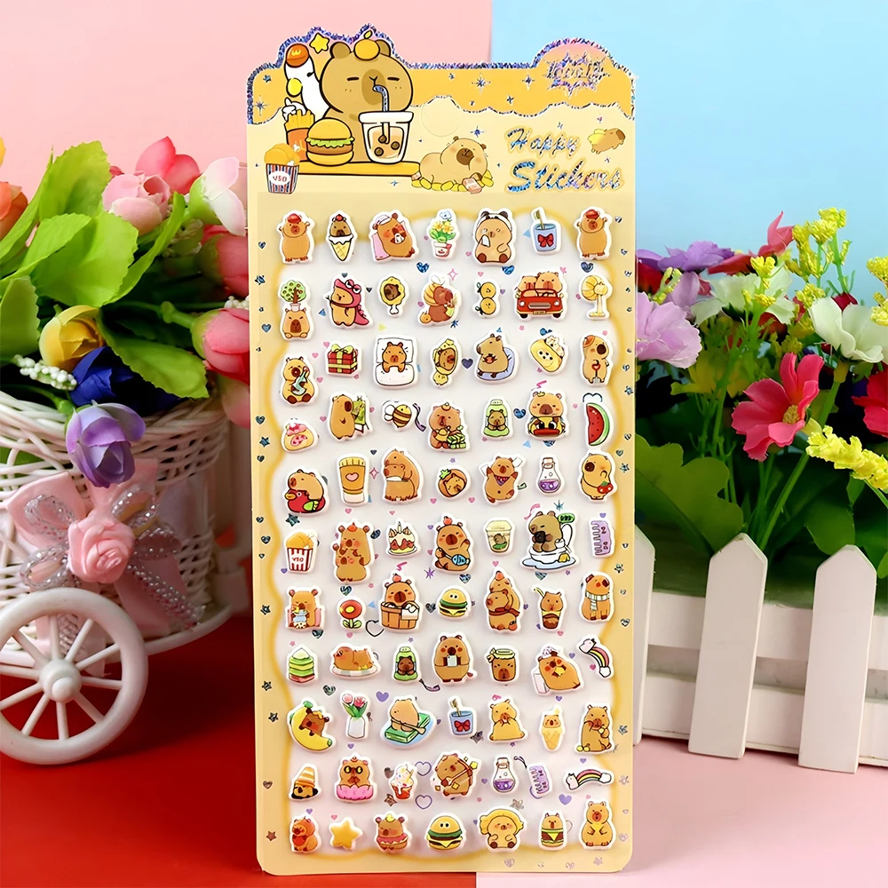 4 pçs bonito animal capivara dos desenhos animados bolha adesivos kawaii 3d inchado decalques brinquedos à prova dwaterproof água bonito diy caso de telefone diário