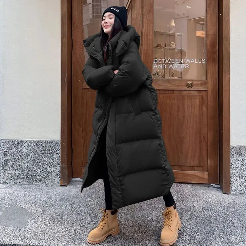 Parkas longs à capuche épais pour femmes, vestes rembourrées en coton coupe-vent, vêtements de neige coréens, grande taille, hiver