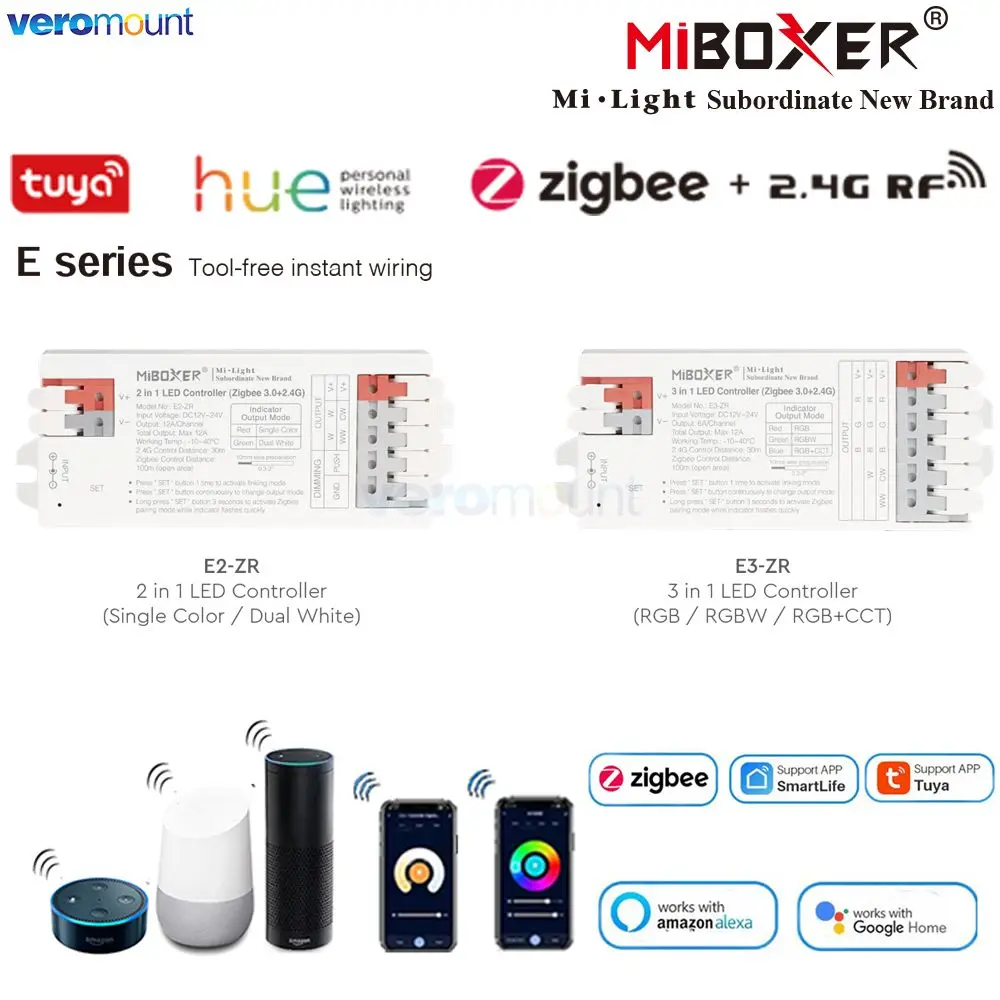 

Miboxer E2-ZR E3-ZR 2 3 in 1 LED Controller Zigbee 3.0+2.4G Single color/Dual white/RGB/RGBW/RGB+CCT LED Strip Light Lamp Dimmer