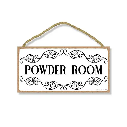 Honey Dew Gifts White Powder Room Sign  Hanging Wall Art, Decorative Wood Sign for Home, Office, or Commercial Bathrooms