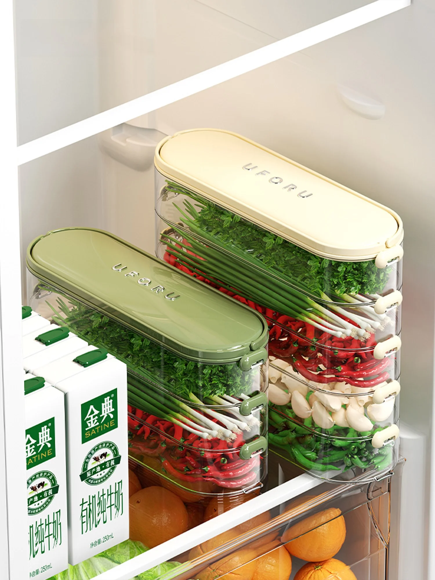 Caja de Conservación de Vegetales para Refrigerador, Contenedor Grande para Almacenar Cebolla y Cilantro, Caja Sellada con Aislamiento de Sabor, Subpaquete