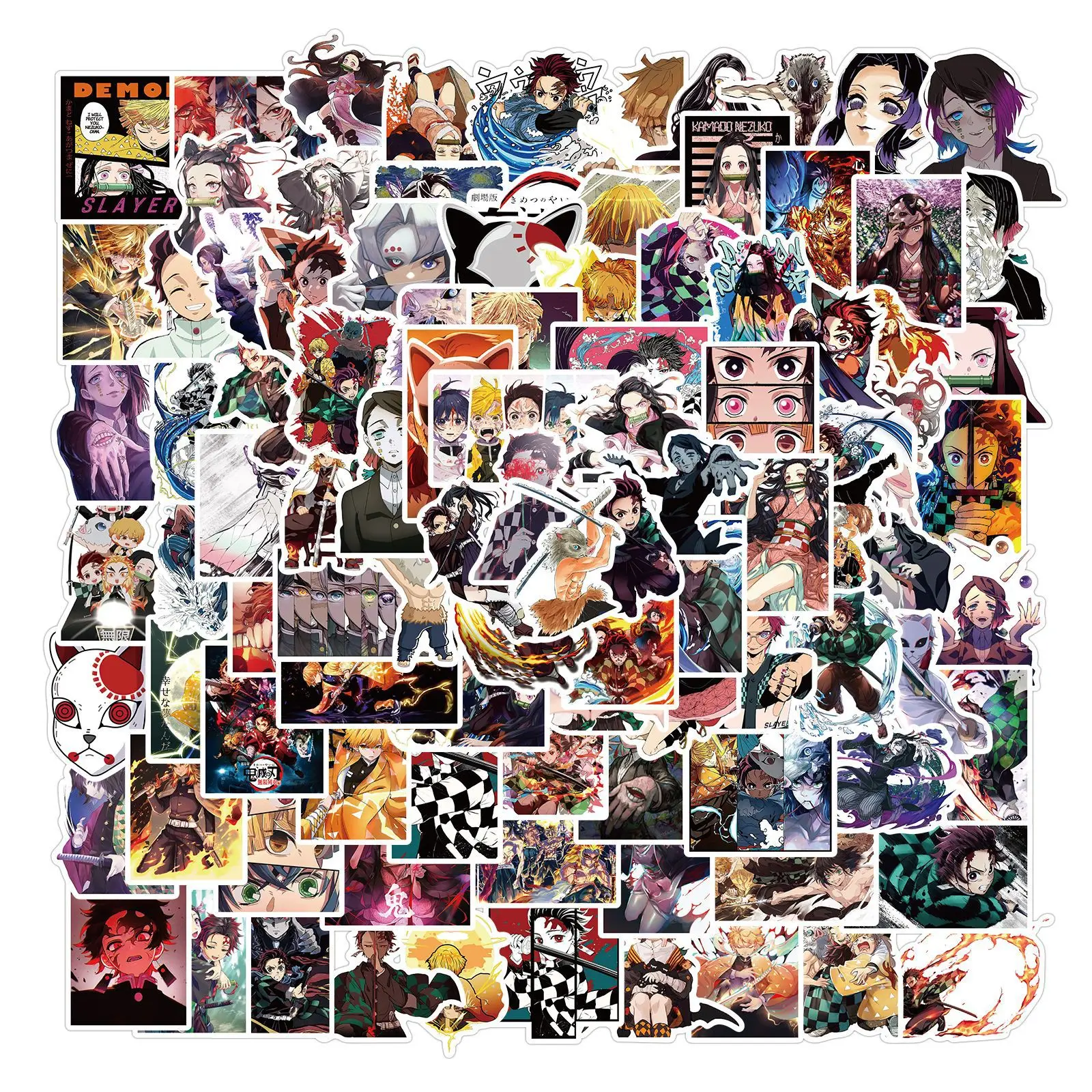 100 stücke Anime Dämon Slayer Cartoon Graffiti Aufkleber DIY Telefon Gitarre Laptop Notebook Koffer Tasse Wasserdichte Aufkleber Kinder Spielzeug