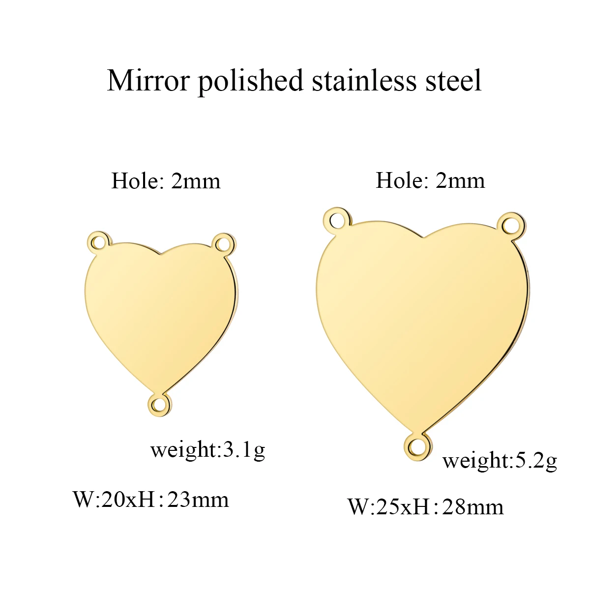 5 Teile/los Polieren Edelstahl Silber/Gold Farben Herz 3 Löcher Armreif Stecker Charms für DIY Schmuck Machen Zubehör – Detail 2