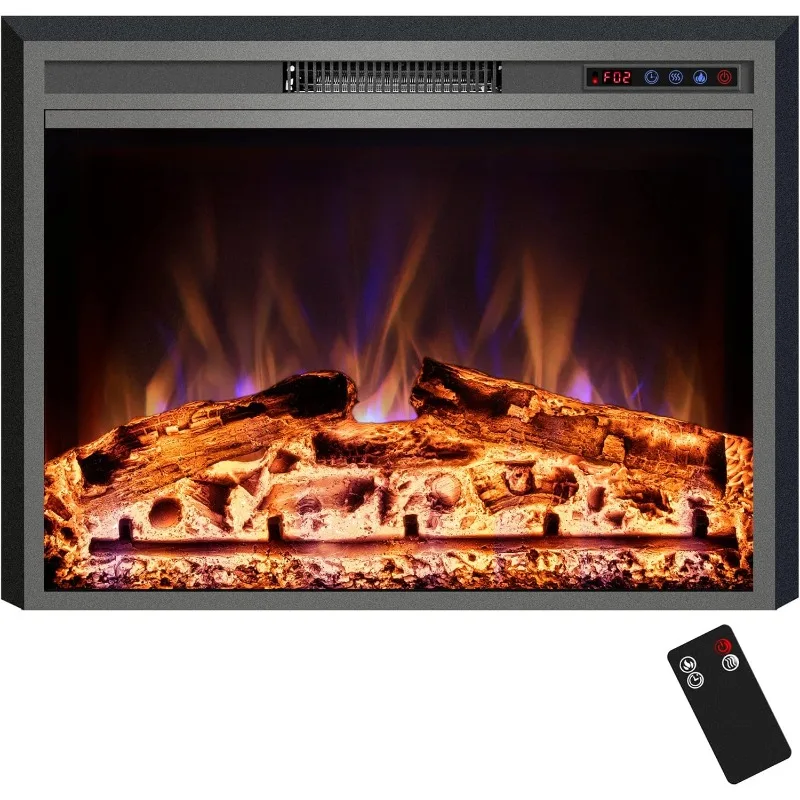 Electric Fireplace, Electric Fireplace Inserts, Recessed Fireplace Heater with Remote Control, Adjustable Flame Colors, Timer