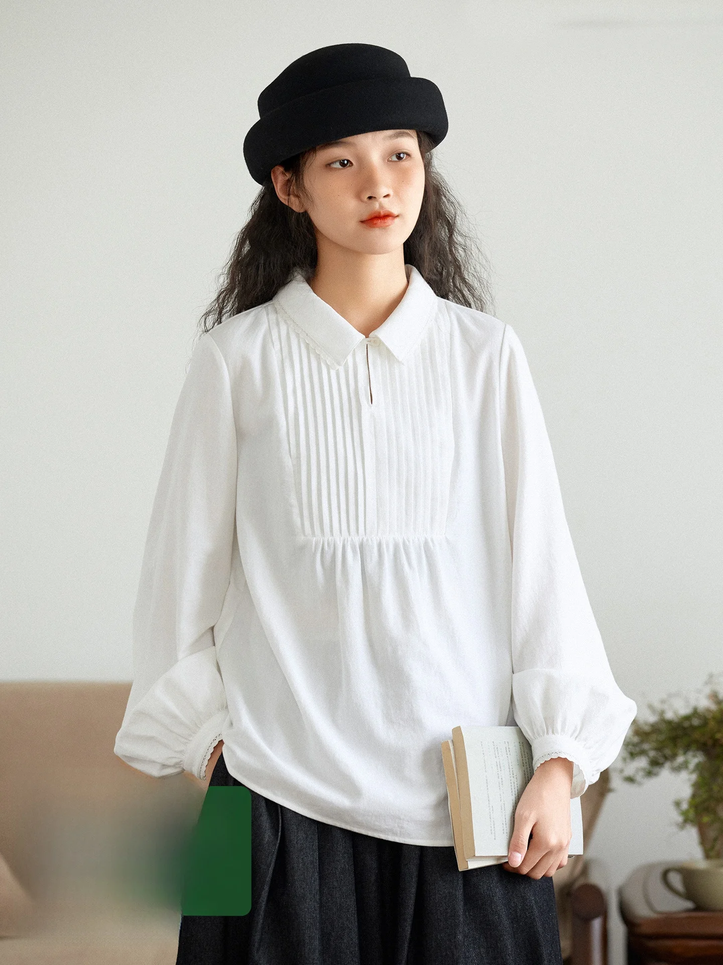 

Оригинальный белый повседневный топ из чистого хлопка для женщин, свободный крой, длинный топ с отложным воротником, дышащая удобная осенняя одежда