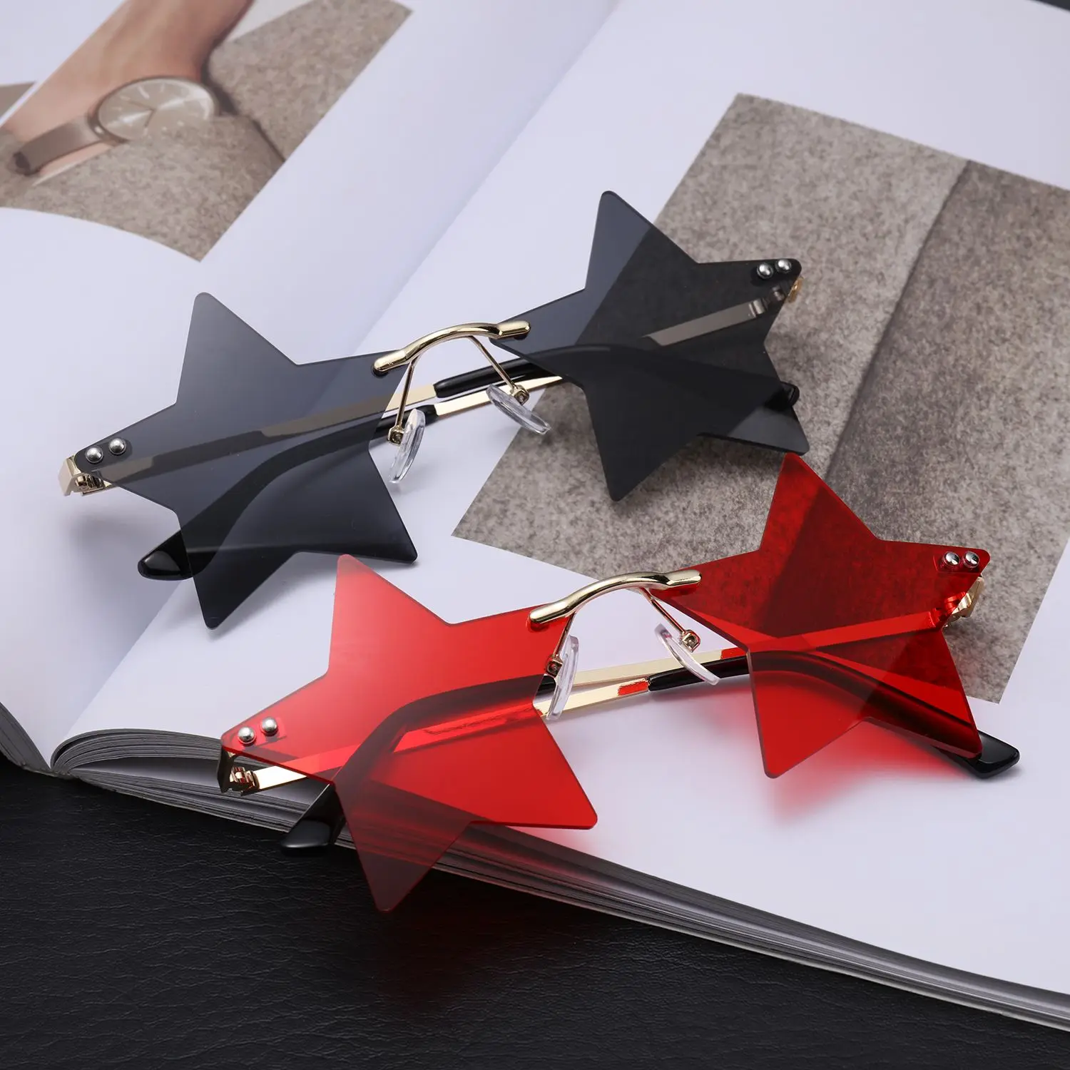 النظارات الشمسية شكل نجمة بدون شفة ، نظارات حفلات ، نظارات الخماسي مضحك ، زينة عيد الميلاد ، موضة جديدة