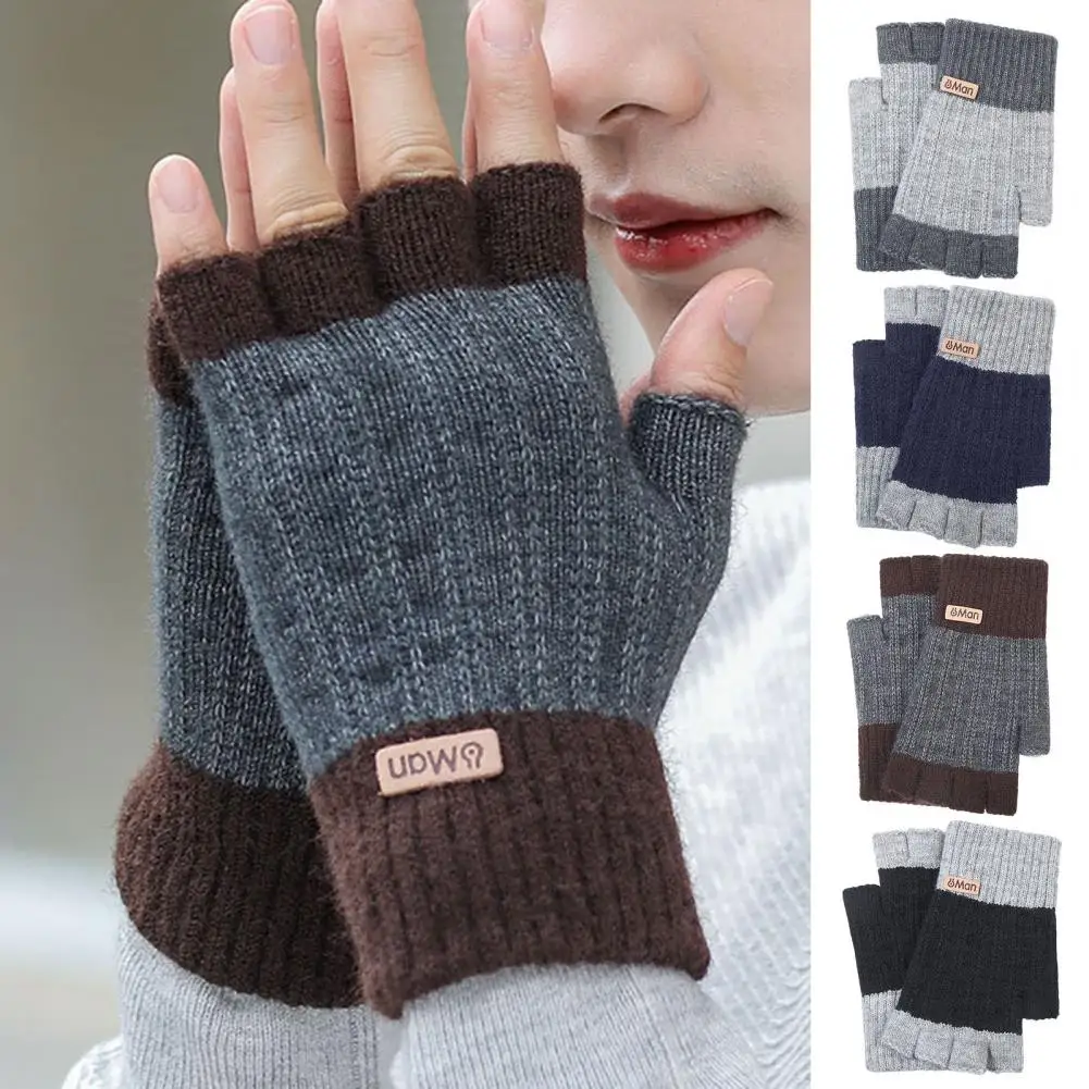 Winter Warm Gloves Plush Half Finger Gloves for Fall Winter Windproof Warm Writing Typing Student Gloves Indoor Outdoor Elastic