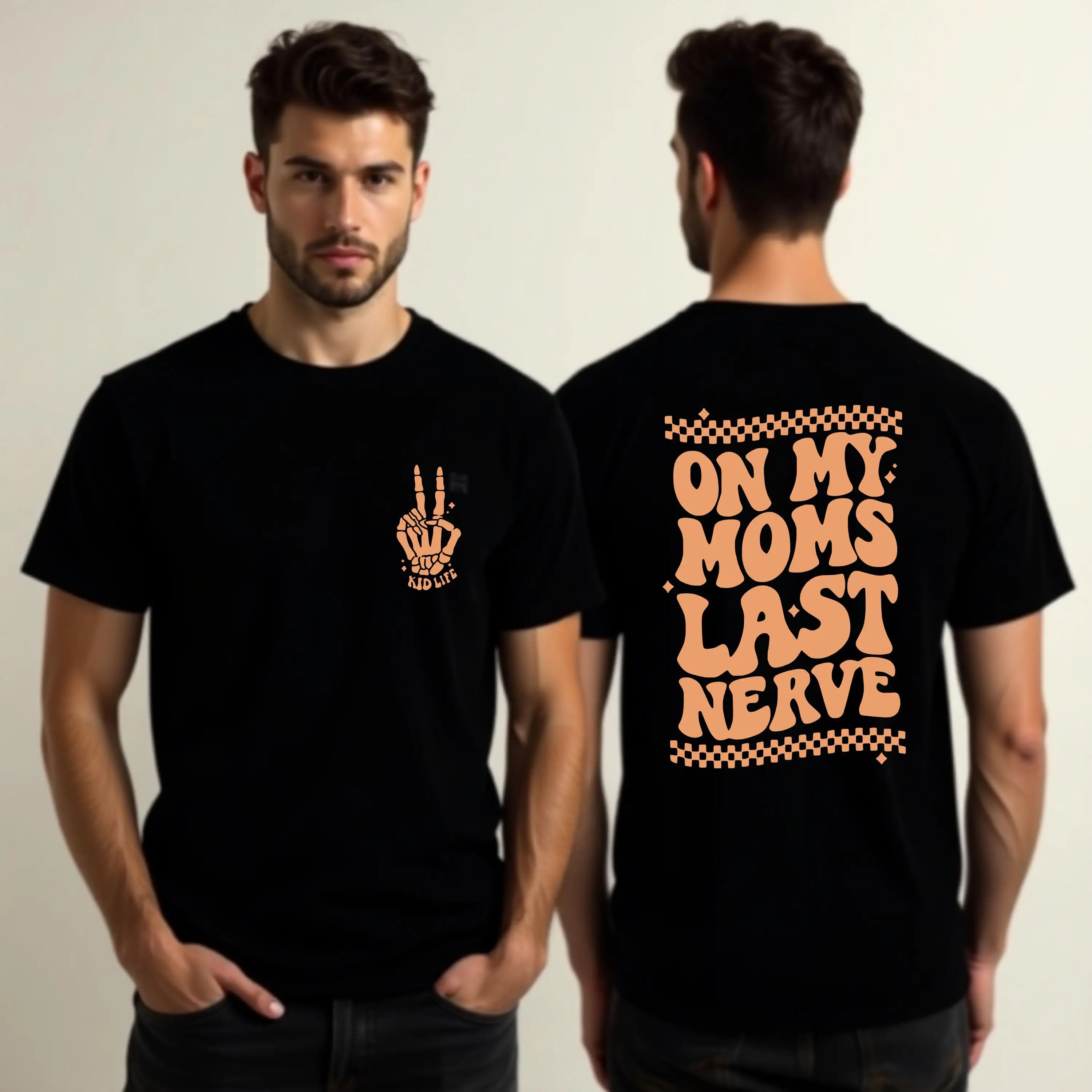 Funny Skeleton Hand T-Shirt: on My Mom's Last Nerve Men's High-Quality Cotton T-Shirt Fashion Trend - Casual and Comfortable