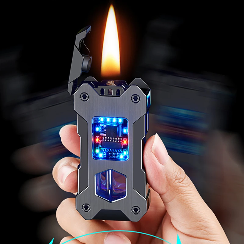 Metal Mechanical Oil Electric Hybrid Lighter Windproof Gravity Induction Ignition Transparent Gas Window Kerosene Lighter