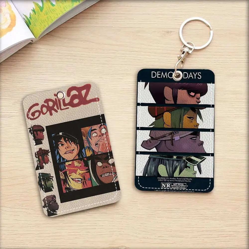 G-Gorillaz Anime 1Pc Access Card Case Leather Card Holder Keychain Key Ring Door Access Tags ID Card Case Keychain