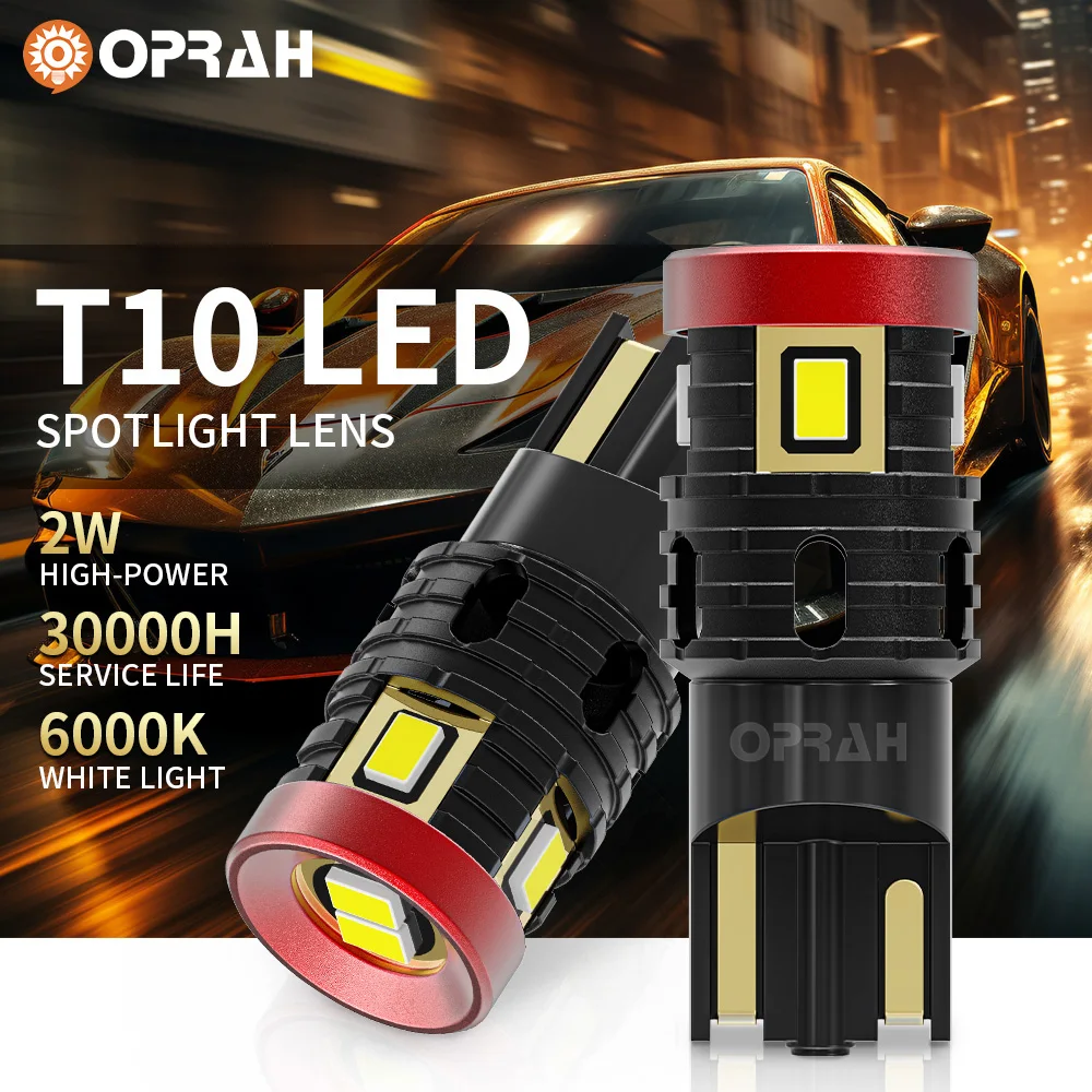 Oprah 2PCS T10 W5W 194 501 Led Canbus No Error 3020 6SMD For Car Interior Light Instrument Lights Dome Reading Signal Lamp White