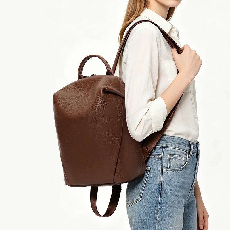 Genuine Leather Backpack for Women, Compact Anti-Theft Sling Bag with Top Handle, Perfect for Office, Travel & Everyday Life