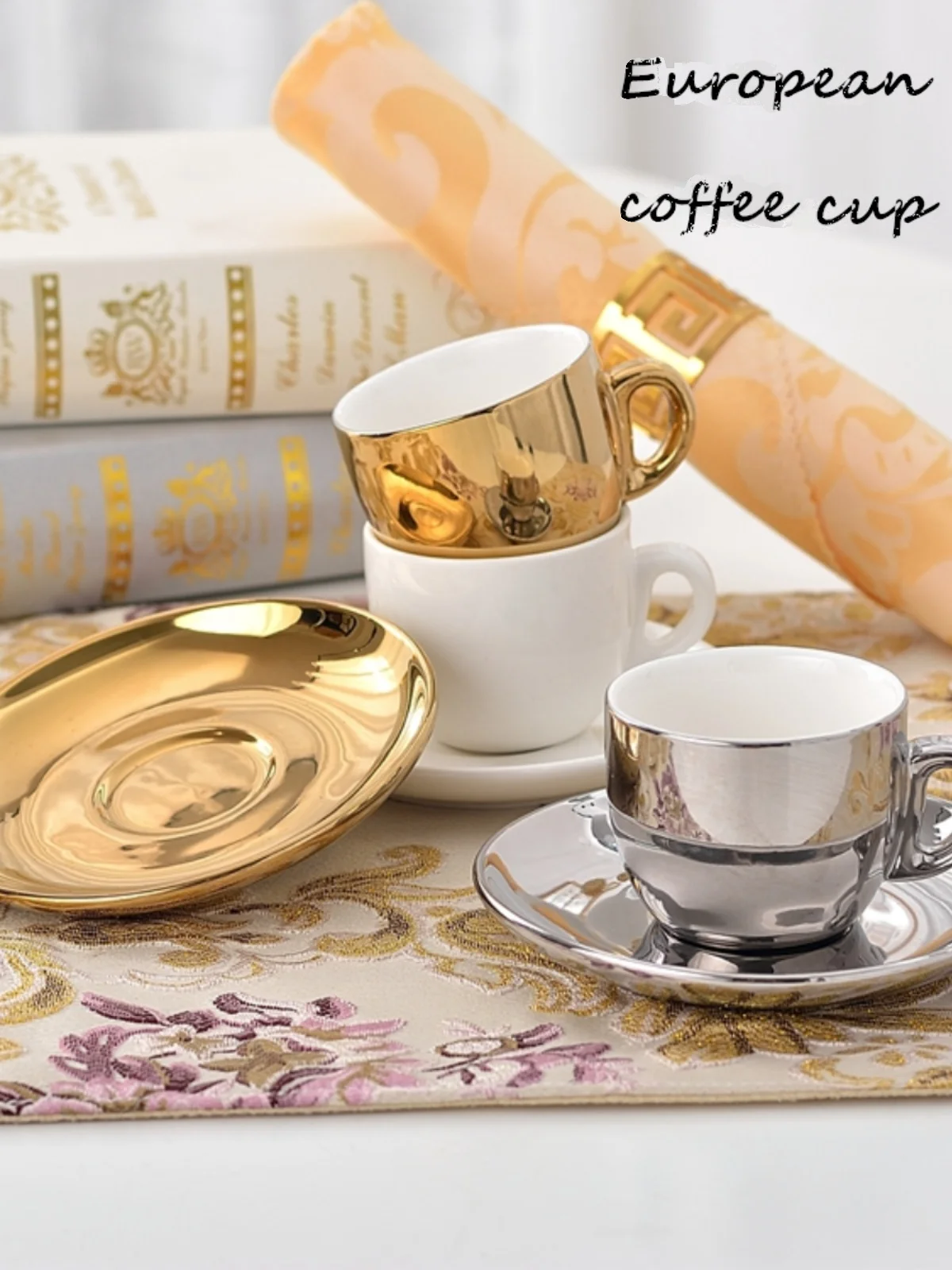 European Thick Coffee Cup And Plate Classic Coffee Cup Thickened Cup Dish Set Western European Gold Silver White Cup Sets