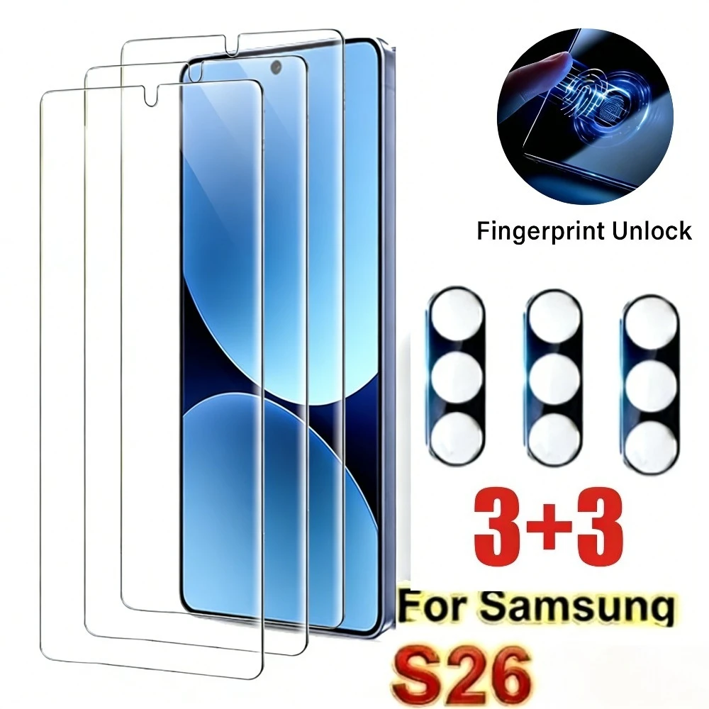

Набор из 3 ультрапрозрачных защитных пленок для экрана Samsung Galaxy S26 S25 S24 Ultra S23 S22 S21 Plus S25 S26 Edge с 3 защитными стеклами для объектива камеры