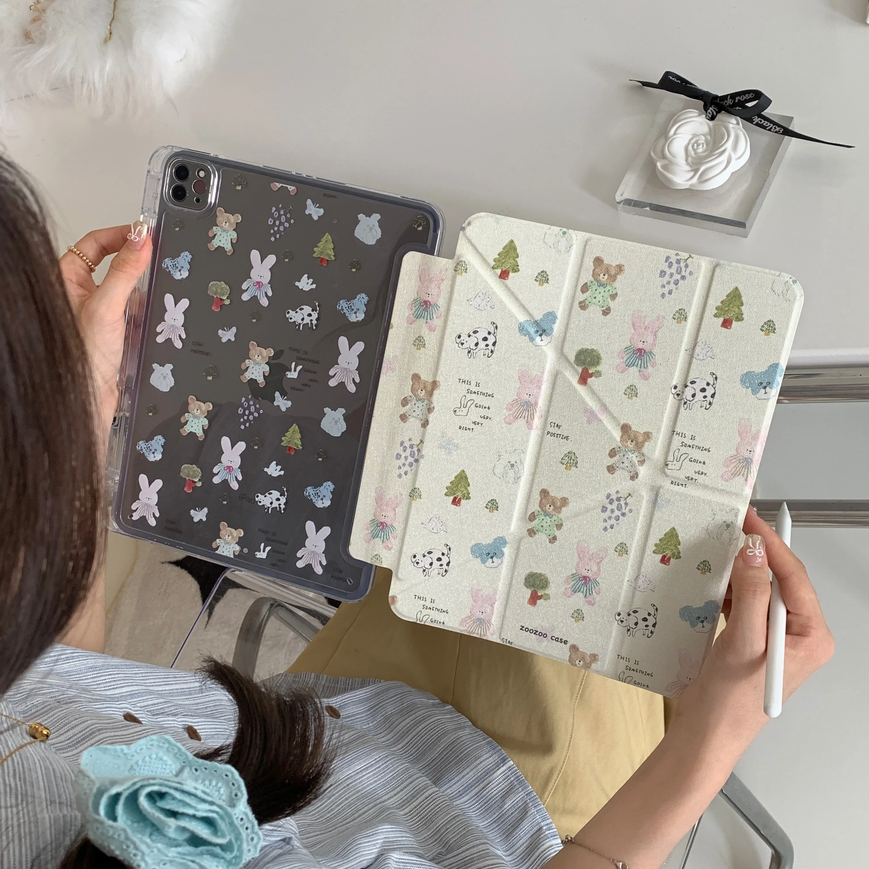 Capa de coelho fofa para apple ipad air 2024 13 polegadas pro 12.9 polegadas air 5/4 10.9 capa dobrável com suporte 10.2 ''10.5 11 polegadas 2022