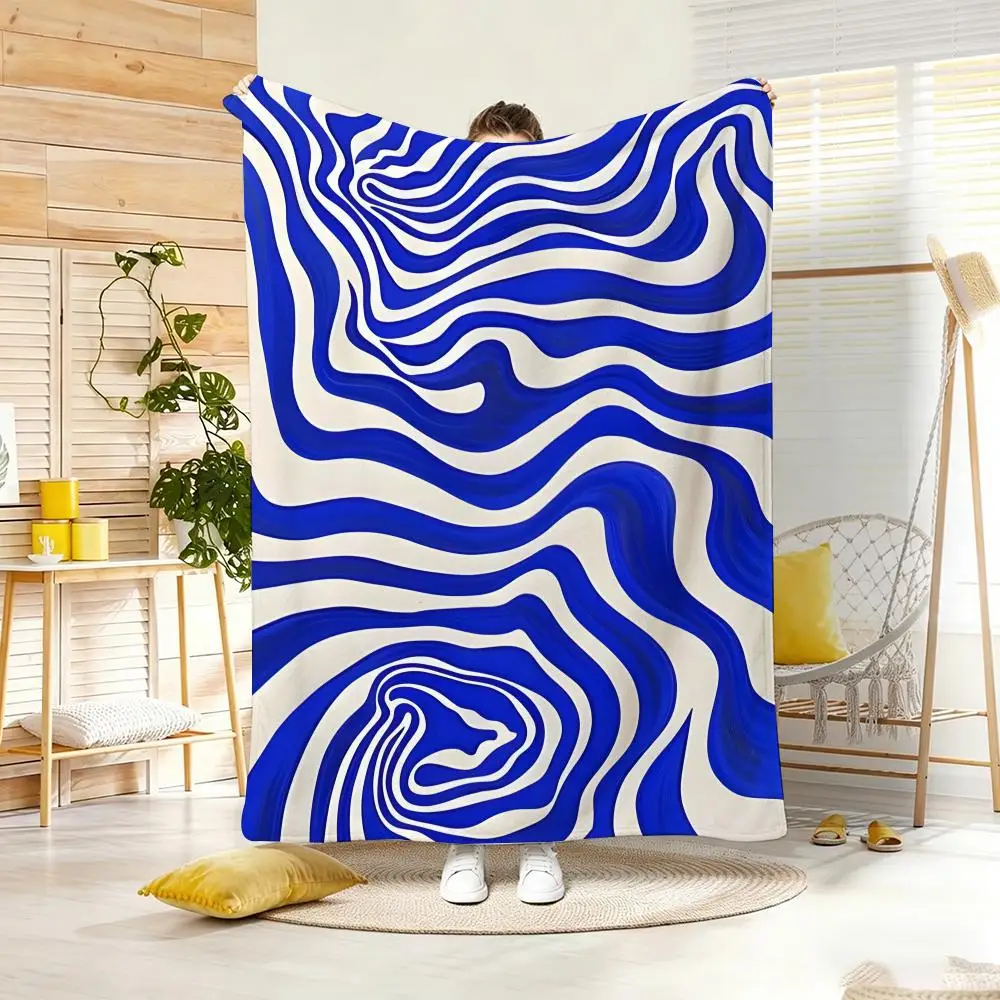 Marbled Blue and White Pattern Throw Lightweight 240g Flannel Blanket Soft Skin-friendly for Summer Cooling